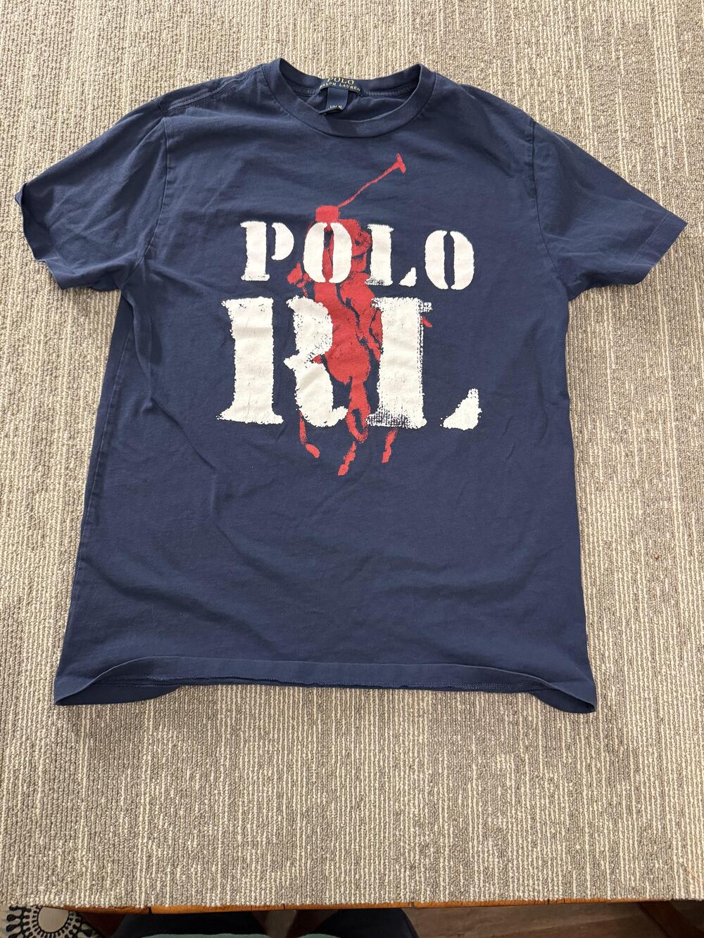 Polo Ralph Lauren Shirt Boys Large Navy Big Pony Graphic POLO RL Tee Crewneck